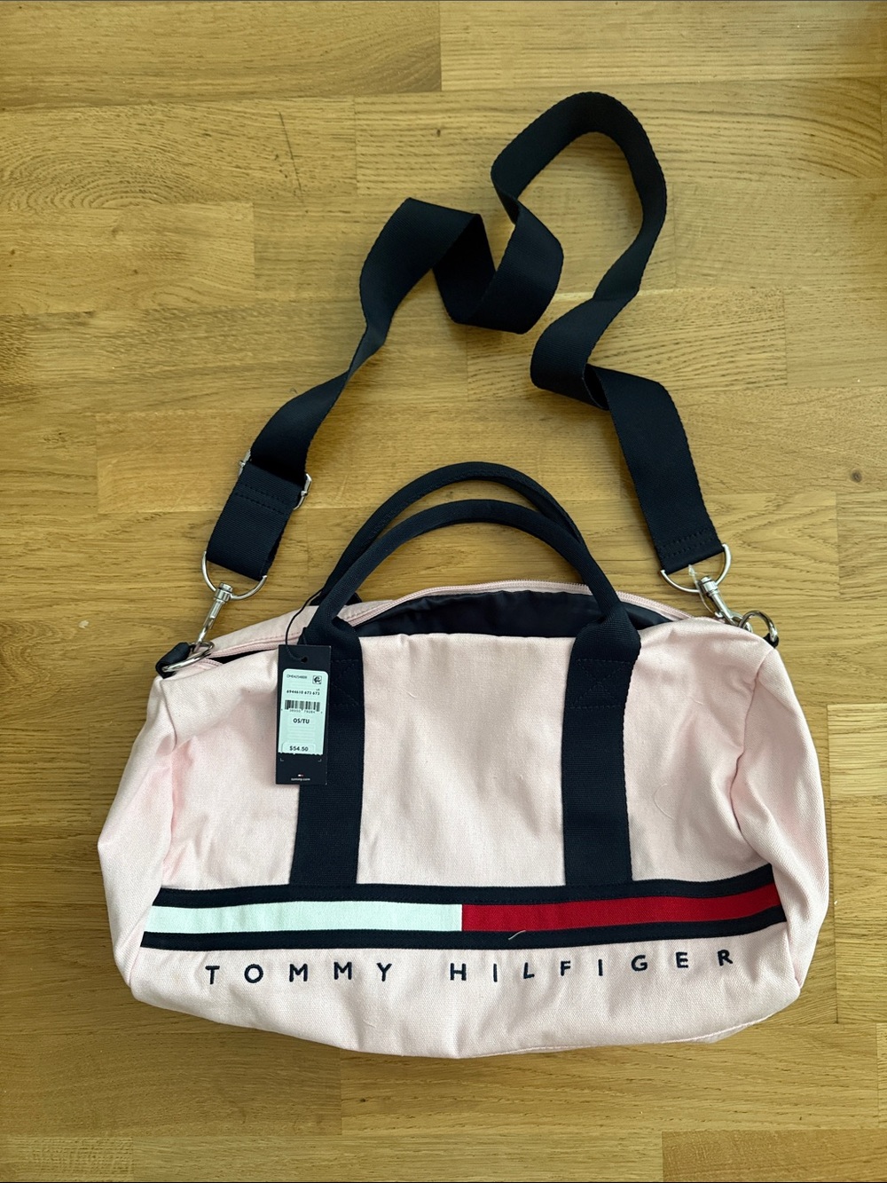 NWT Tommy Hilfiger Pink Canvas Weekend Duffle with Black Straps